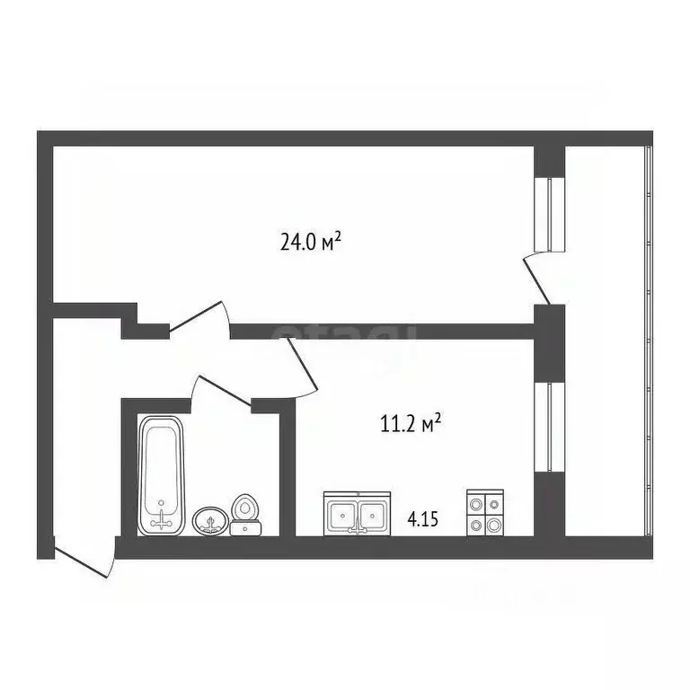 1-к кв. Томская область, Томск ул. Ивана Черных, 18А (46.2 м) - Фото 2