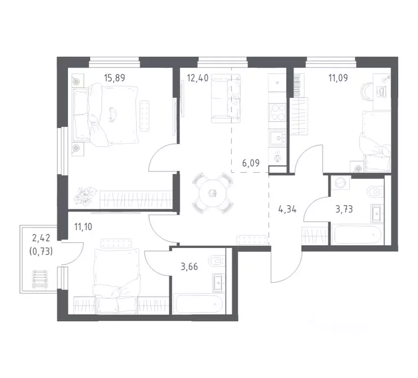 3-к кв. Башкортостан, Уфа ул. Минигали Губайдуллина, 8к9 (69.03 м) - Фото 0