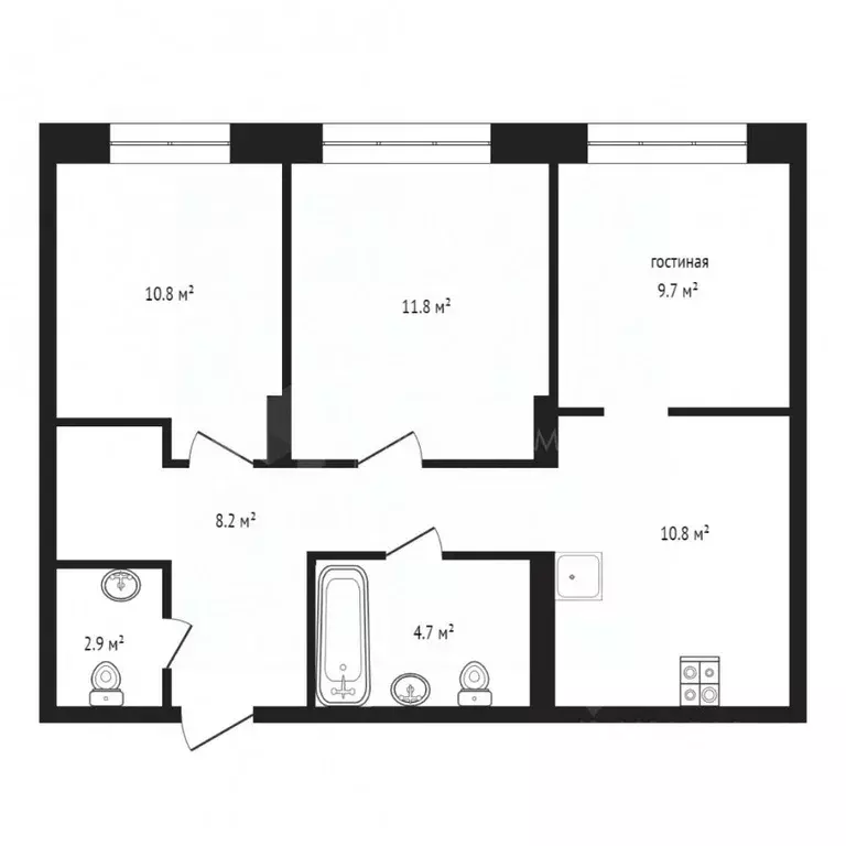 3-к кв. Тюменская область, Тюмень Миусская ул., 8 (95.7 м) - Фото 2