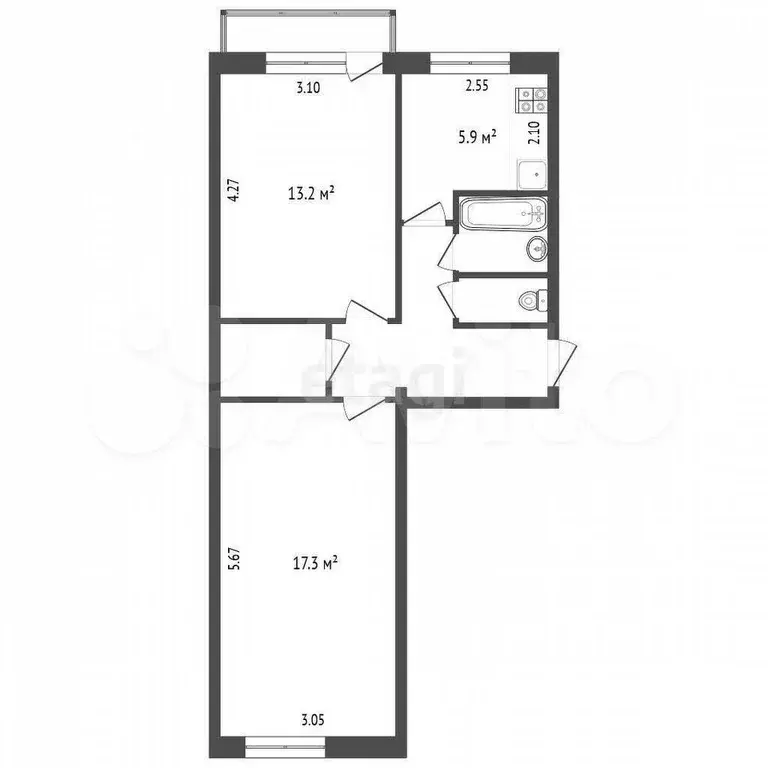 2-к. квартира, 48,4 м, 4/5 эт. - Фото 0