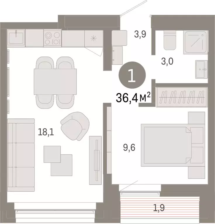 1-комнатная квартира: Екатеринбург, улица Гастелло, 19А (36.43 м) - Фото 1
