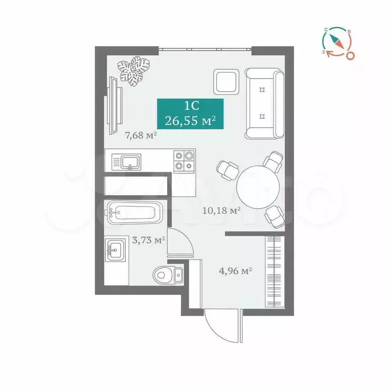 Квартира-студия, 26,6 м, 5/25 эт. - Фото 0
