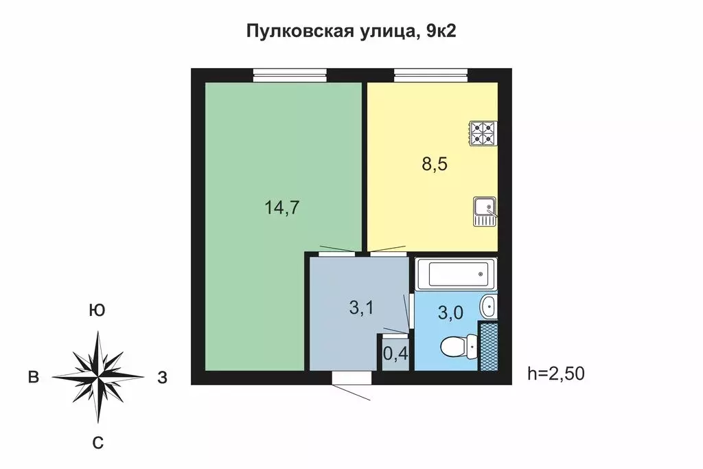 1-комнатная квартира: Санкт-Петербург, Пулковская улица, 9к2 (29.7 м) - Фото 1