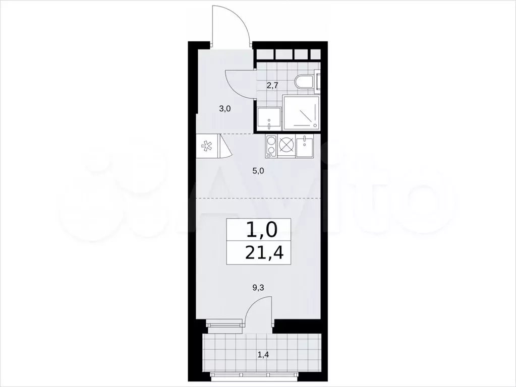 Квартира-студия, 21,4м, 14/24эт. - Фото 1