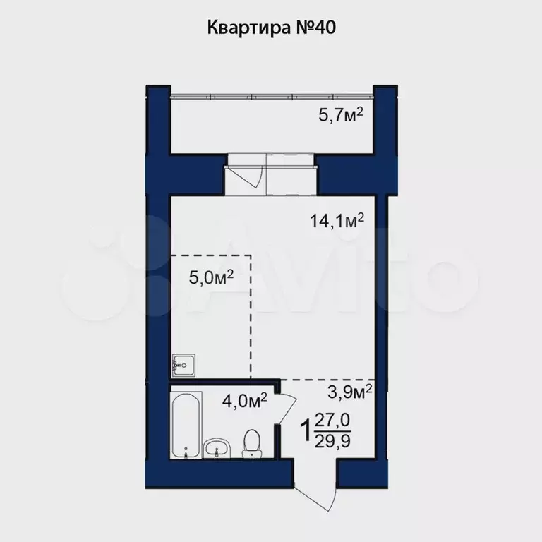 Квартира-студия, 29,9 м, 4/12 эт. - Фото 0