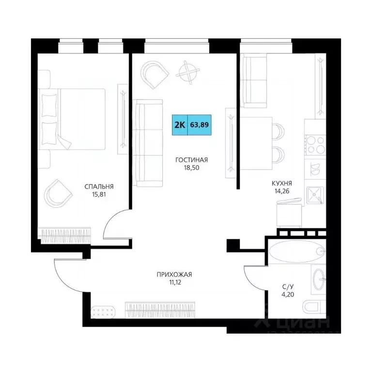 2-к кв. Дагестан, Дербент  (63.89 м) - Фото 1