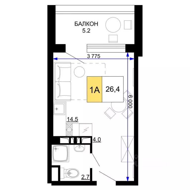 1-к кв. Краснодарский край, Анапа проезд Сосновый (26.4 м) - Фото 1