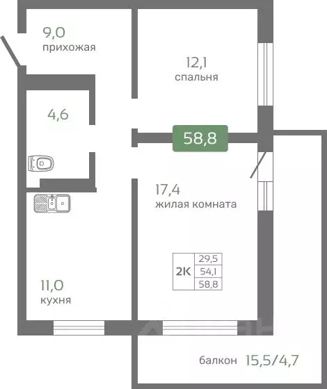 2-к кв. Красноярский край, Красноярск Мясокомбинат мкр, Кедр жилой ... - Фото 1