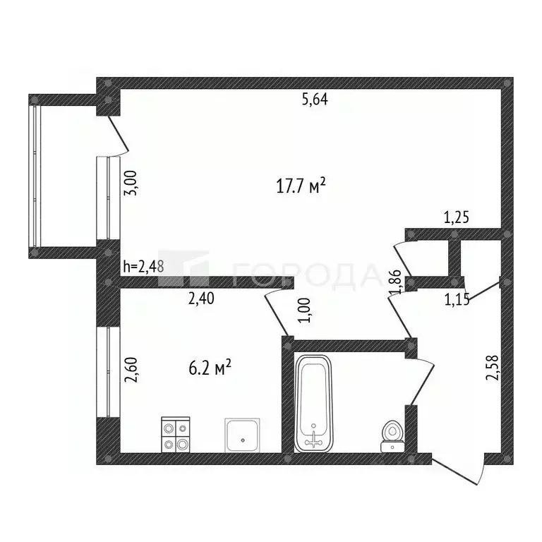 1-к кв. Кемеровская область, Новокузнецк ул. 40 лет ВЛКСМ, 70 (30.8 м) - Фото 2