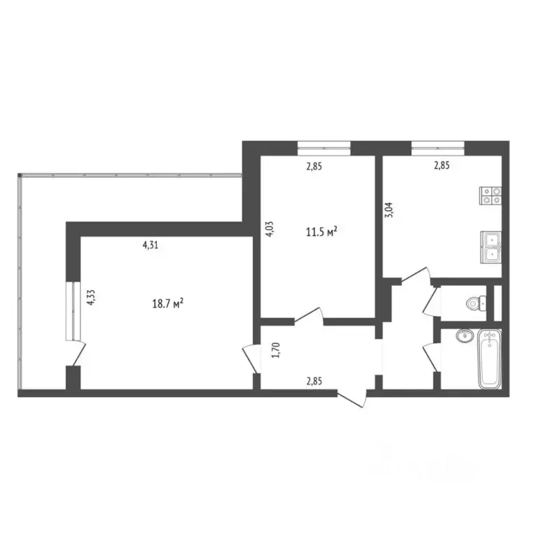 2-к кв. Тюменская область, Тюмень ул. Федюнинского, 11 (50.0 м) - Фото 2