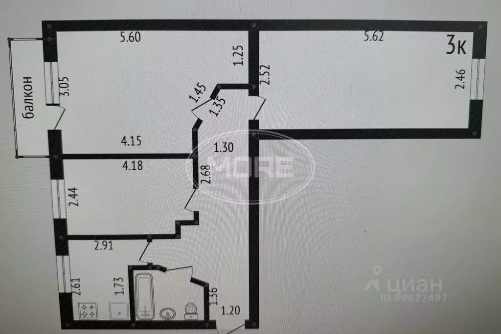 3-к кв. Калининградская область, Зеленоградск ул. Сибирякова, 17 (60.3 ... - Фото 2