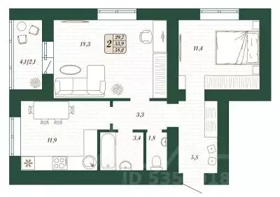 2-к кв. Самарская область, Волжский район, Смышляевка городское ... - Фото 1