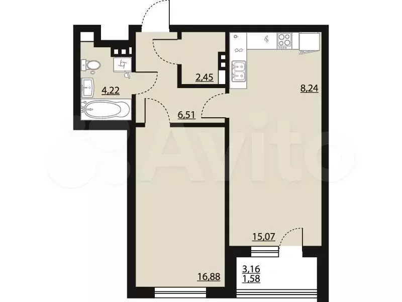 1-к. квартира, 55 м, 3/23 эт. - Фото 0
