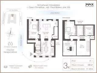 3-к кв. Санкт-Петербург наб. Реки Мойки, 100 (230.0 м) - Фото 1