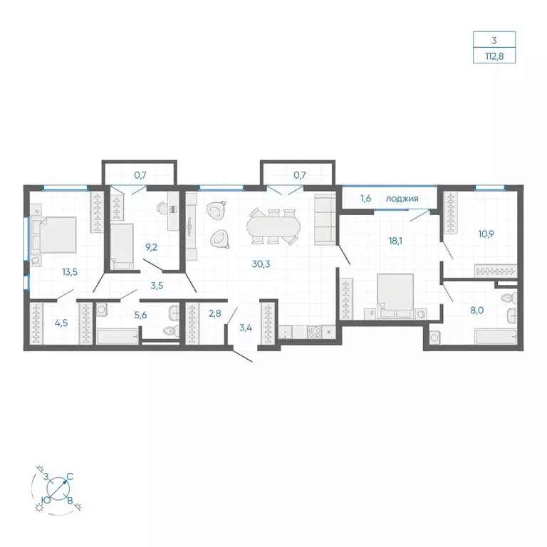 3-комнатная квартира: Екатеринбург, улица Вильгельма де Геннина, 59 ... - Фото 2