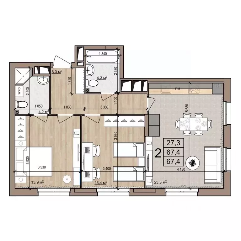 2-к кв. Рязанская область, Рязань ул. Новоселов, 33Б (67.4 м) - Фото 1