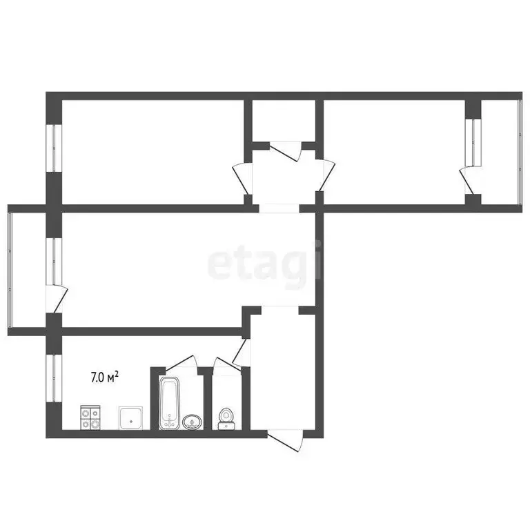 3-комнатная квартира: Калининград, Московский проспект, 46 (64.1 м) - Фото 1