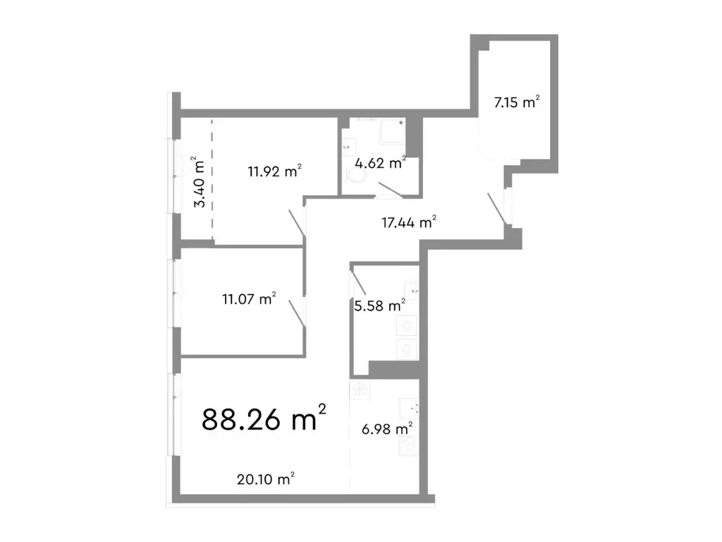 3-к кв. Челябинская область, Челябинск ул. Худякова, 18 (88.26 м) - Фото 0