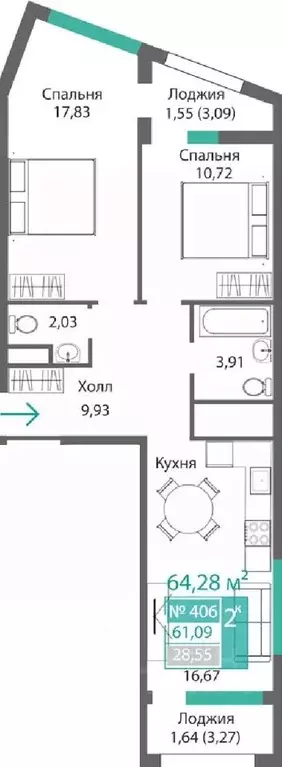 2-к кв. Крым, Симферополь Крымская роза мкр,  (64.27 м) - Фото 0