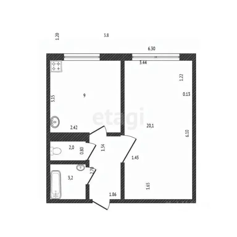 1-к кв. Татарстан, Казань Товарищеская ул., 21 (38.1 м) - Фото 2