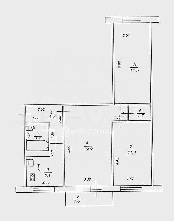 3-к. квартира, 61,6 м, 4/5 эт. - Фото 0