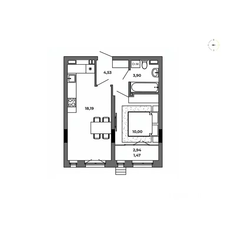 1-к кв. Омская область, Омск  (38.11 м) - Фото 0