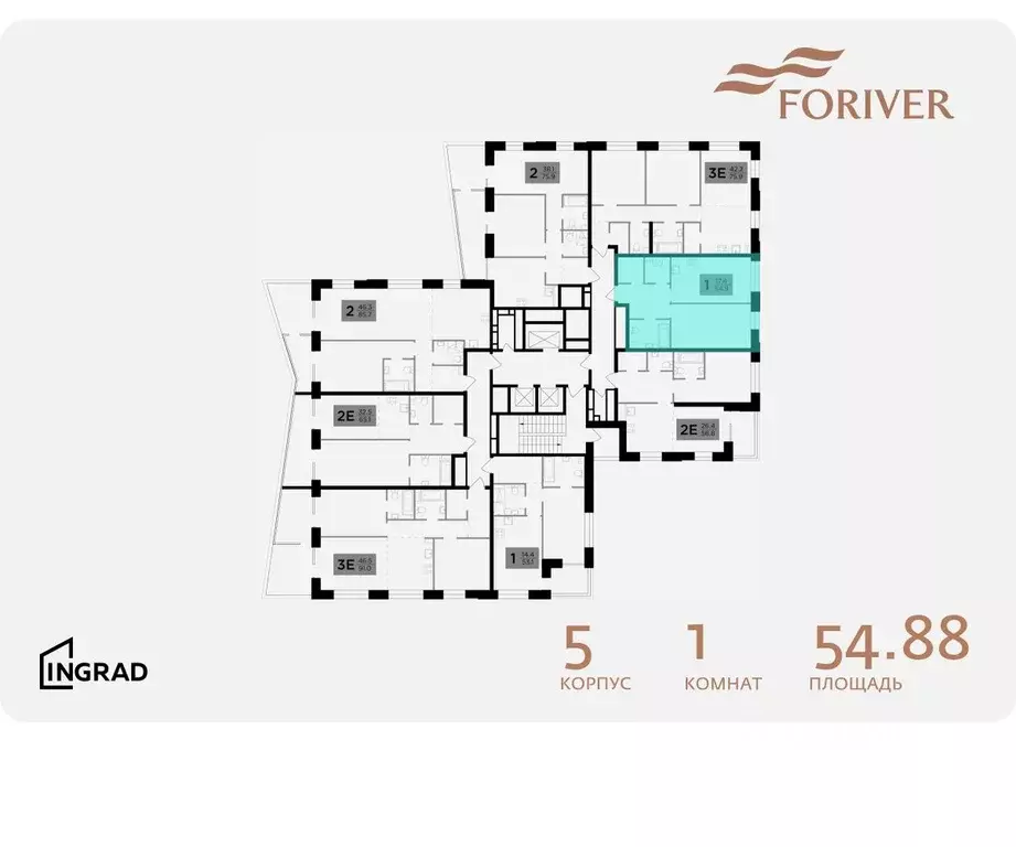 1-к кв. Москва Г мкр, Форивер жилой комплекс, 5 (54.88 м) - Фото 1