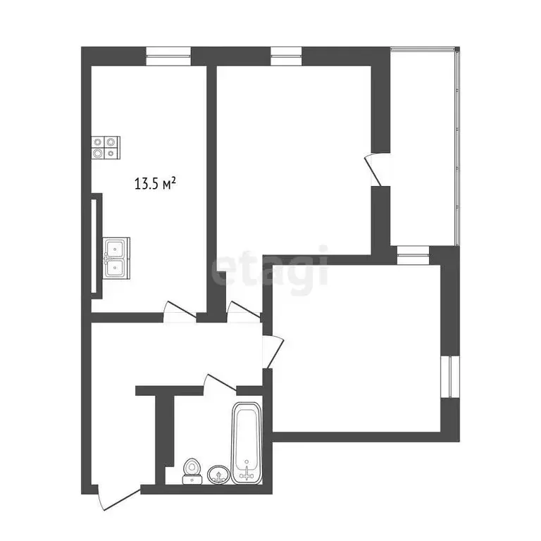 2-комнатная квартира: Тюмень, улица Монтажников, 61 (55.1 м) - Фото 1