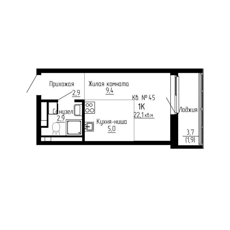 1-комнатная квартира: Новый, ЖК ДНС Сити (22.1 м) - Фото 0