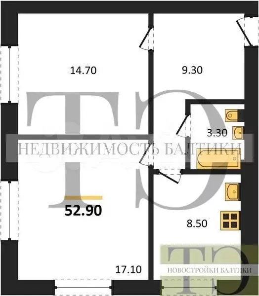 2-к. квартира, 52,9 м, 2/6 эт. - Фото 0