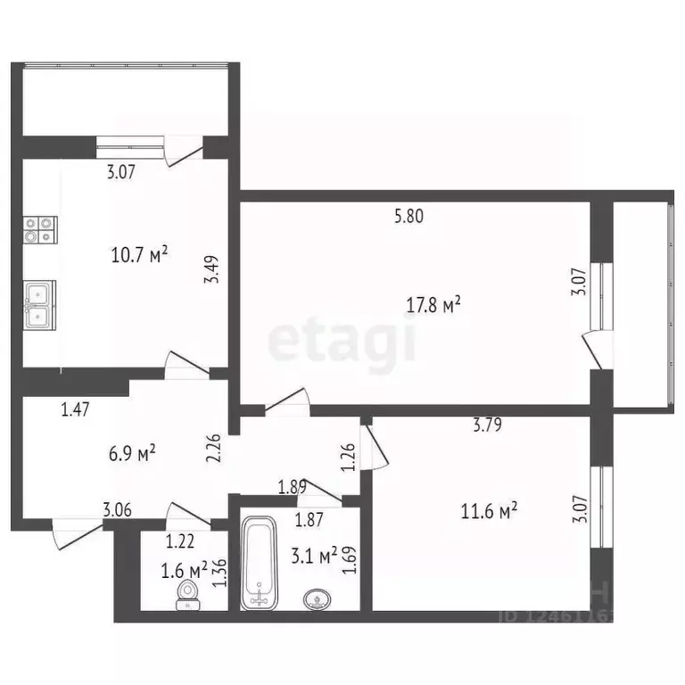 2-к кв. Краснодарский край, Анапа ул. Адмирала Пустошкина, 22к12 (53.8 ... - Фото 2