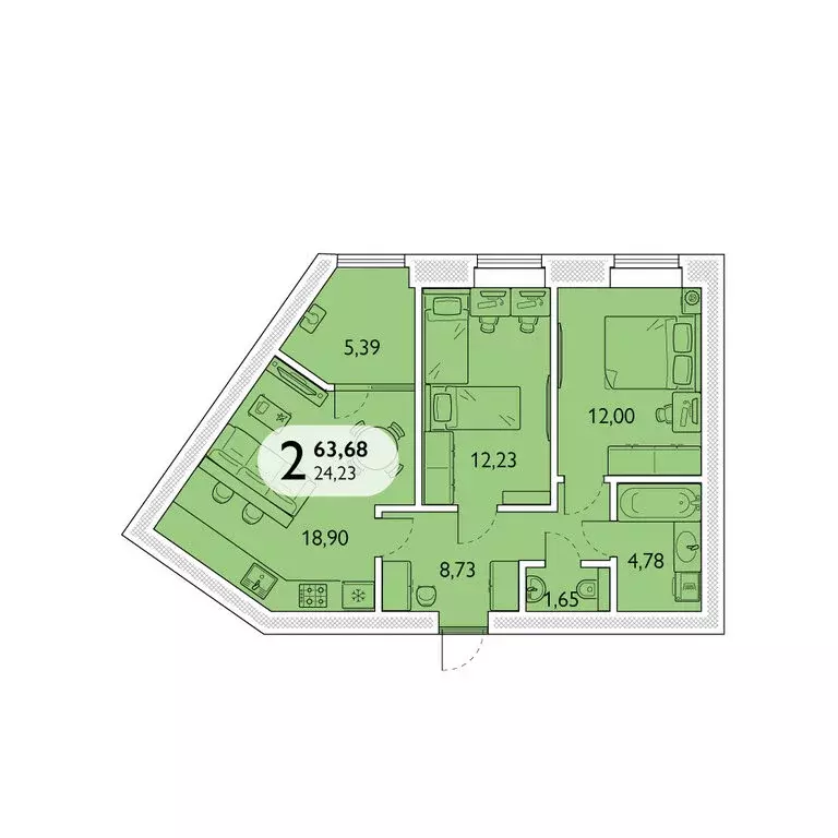 2-комнатная квартира: Брянский район, посёлок Мичуринский, микрорайон ... - Фото 1