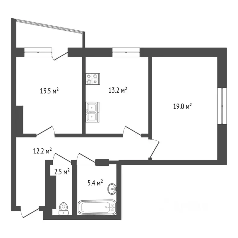 2-к кв. Тюменская область, Тюмень Заречный проезд, 39Ак2 (65.8 м) - Фото 1
