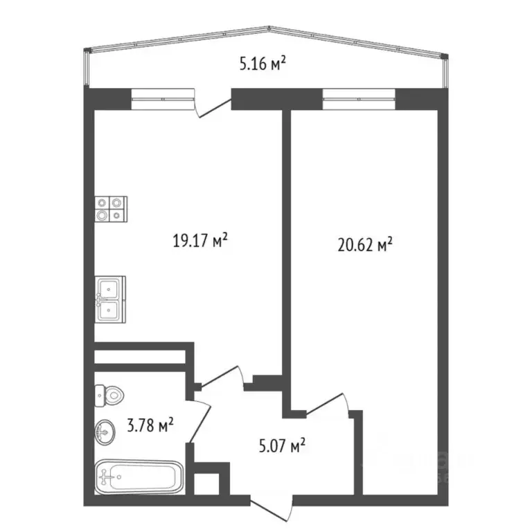 1-к кв. Тюменская область, Тюмень ул. Николая Зелинского, 16 (48.6 м) - Фото 2