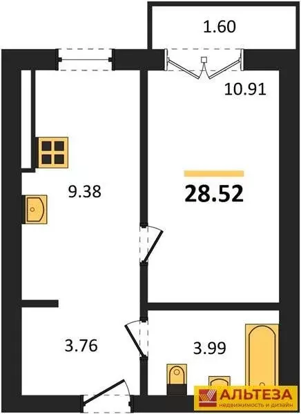 1-комнатная квартира: Пионерский, улица Гептнера, 17 (29.64 м) - Фото 1