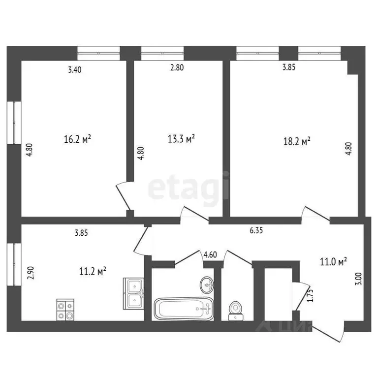 3-к кв. Орловская область, Орел Гостиная ул., 3 (76.1 м) - Фото 1