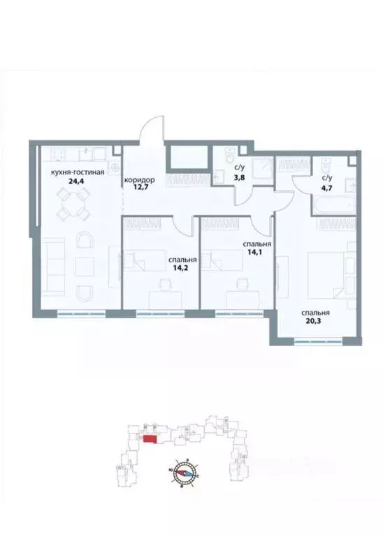 3-к кв. Москва ул. Василия Ланового, 5 (94.2 м) - Фото 1