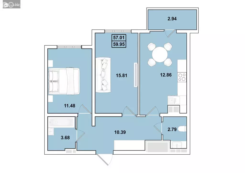 2-комнатная квартира: Иркутск, микрорайон Ново-Ленино, жилой комплекс ... - Фото 1