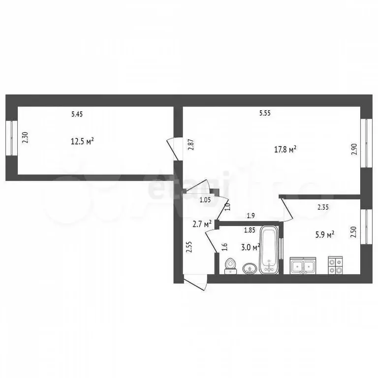 2-к. квартира, 42 м, 2/5 эт. - Фото 0