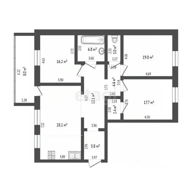 3-к кв. Тюменская область, Тюмень ул. Тимофея Кармацкого, 7к1 (115.5 ... - Фото 1