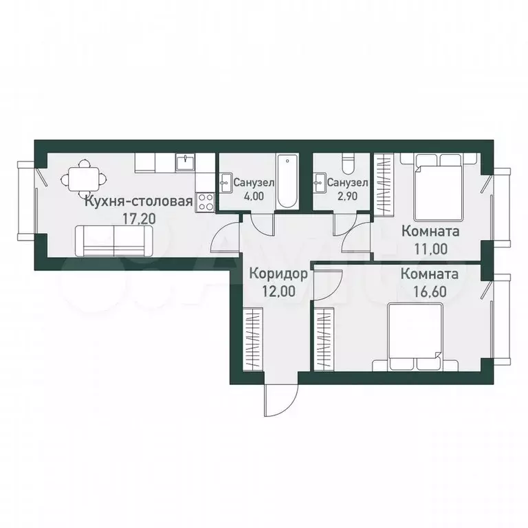 3-к. квартира, 64 м, 6/7 эт. - Фото 0