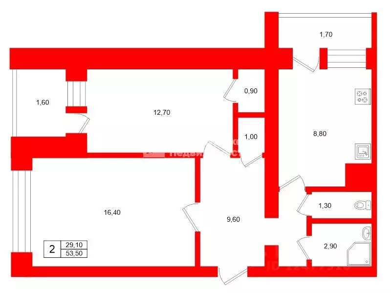 2-к кв. Санкт-Петербург ул. Беринга, 34 (53.5 м) - Фото 2