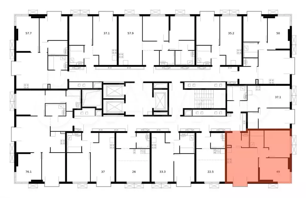 2-к. квартира, 49 м, 3/24 эт. - Фото 1