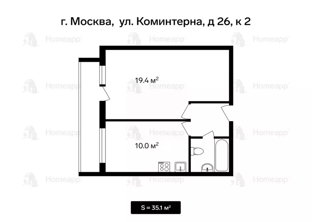 1-к кв. Москва ул. Коминтерна, 26К2 (35.1 м) - Фото 1