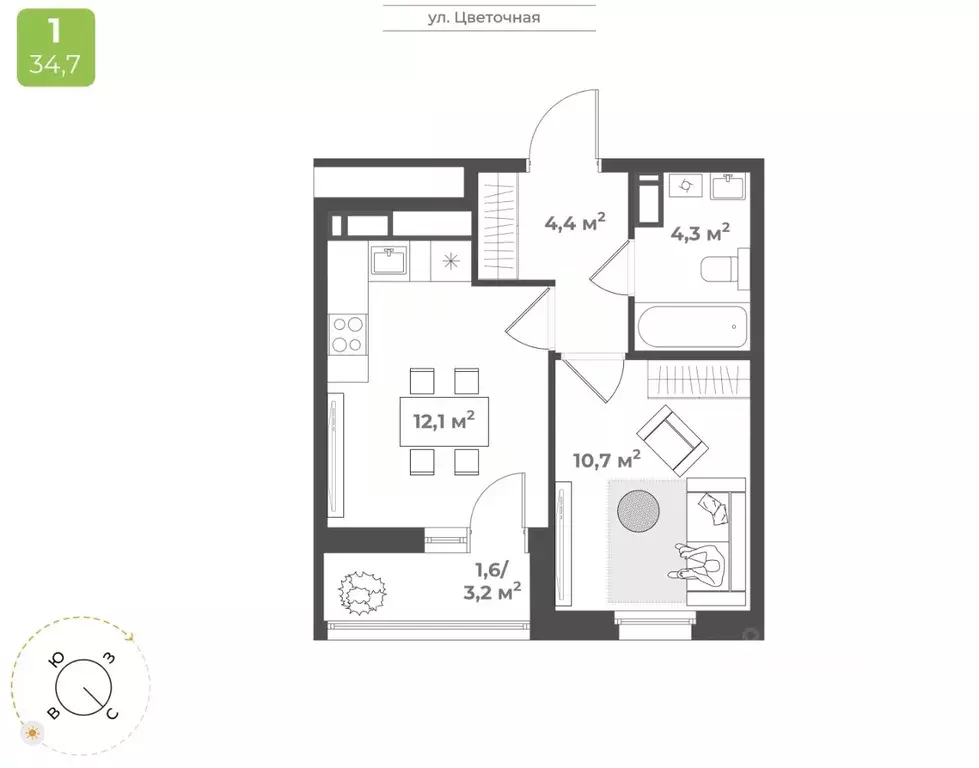 1-к кв. Тверская область, Тверь Соминка мкр,  (33.1 м) - Фото 1