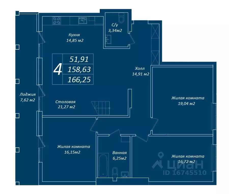 4-к кв. Калининградская область, Калининград Воздушный пер., 1 (166.0 ... - Фото 2