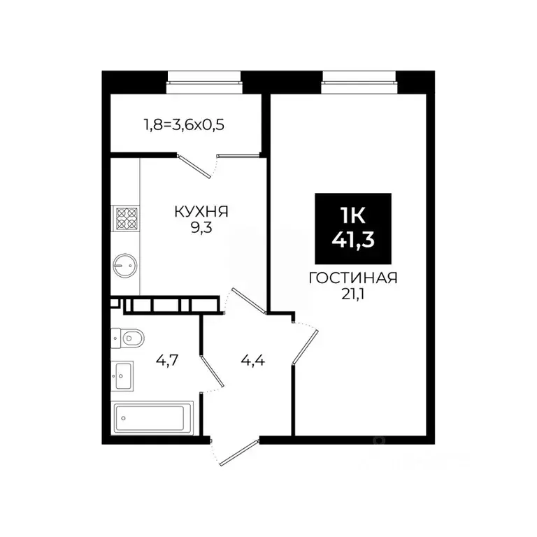 1-к кв. Ставропольский край, Ставрополь ул. Южный обход, 65к1 (41.3 м) - Фото 0