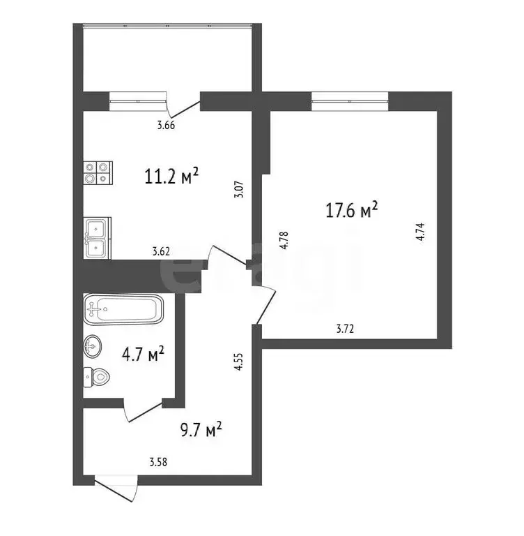1-комнатная квартира: Вологда, улица Гагарина, 3 (43.2 м) - Фото 1