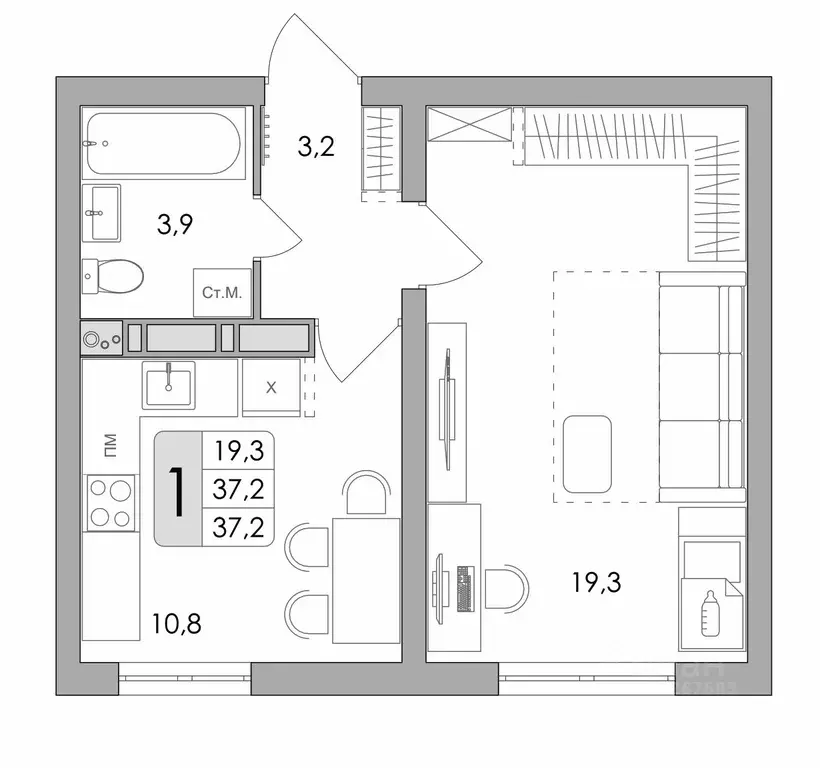 1-к кв. Воронежская область, Воронеж ул. Шидловского, 28 (37.2 м) - Фото 1