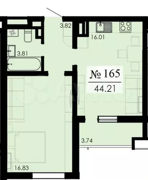 1-к. квартира, 44,2 м, 12/13 эт. - Фото 1